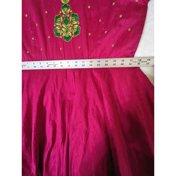 Indian Dress Magenta Full Pullover Silk Dupuoni Beaded Mirrors See Description - Picture 4 of 16